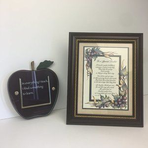 Vtg to a Special Teacher Framed Poem Apple‎ Plaque